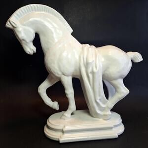 Vintage Trojan Horse Trojan War Horse Statue Hollywood Regency 12” Porcelain
